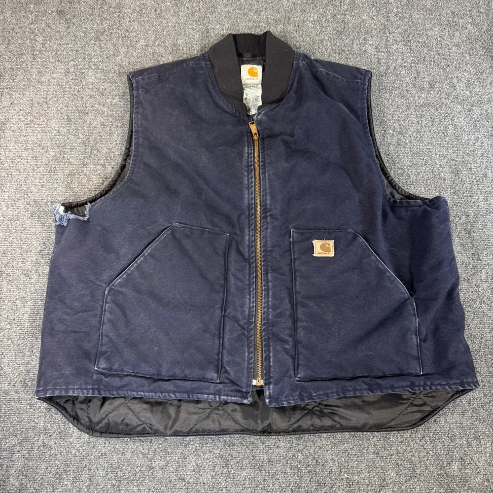 Carhartt V02 NVY Arctic Quilt Lined Duck‎ Vest Midnight Navy Mens 2XL Distressed